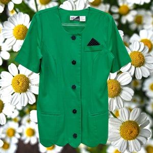 80s Longline Preppy Whimsical Blazer Pocket Square Flower Buttons Scalloped Hem